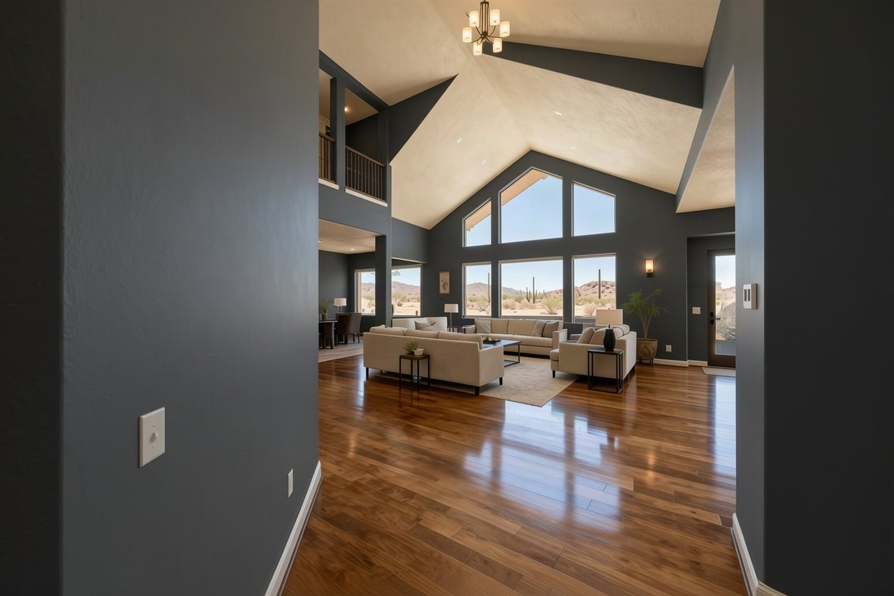 A living room painted Iron Ore