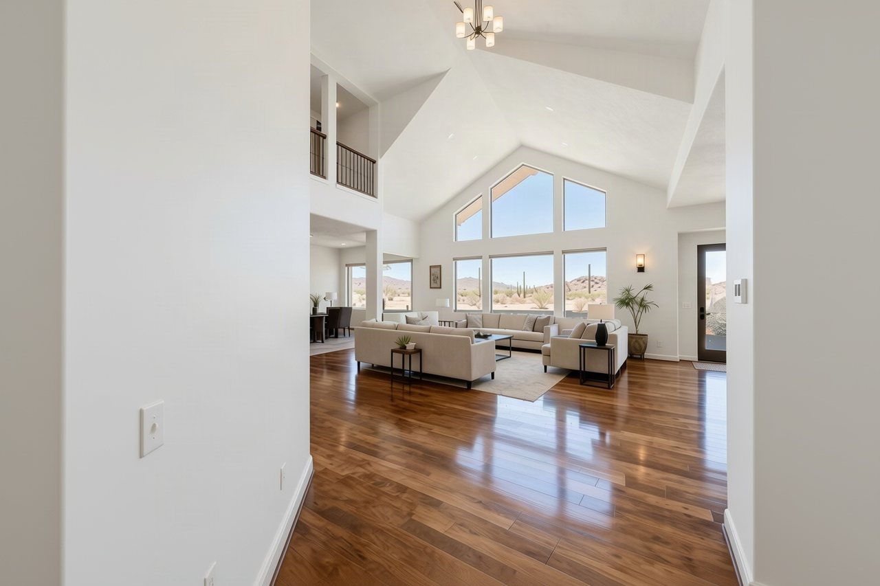 A living room painted Pure White
