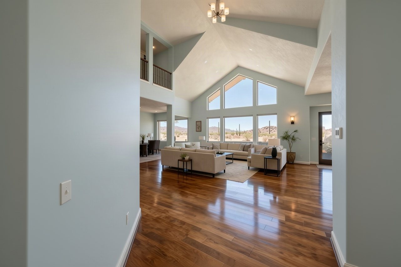 A living room painted Sea Salt