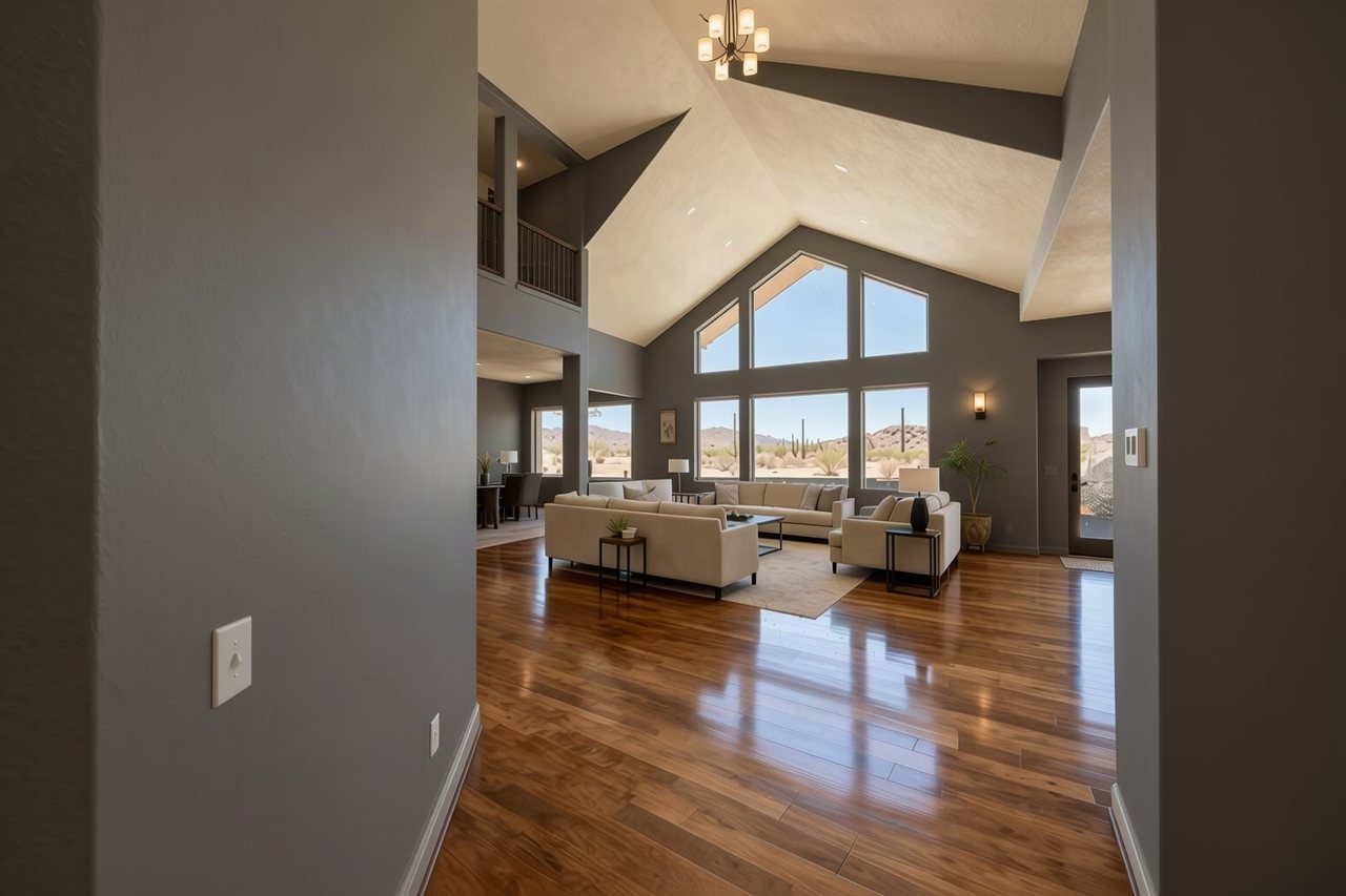 A living room painted Urbane Bronze